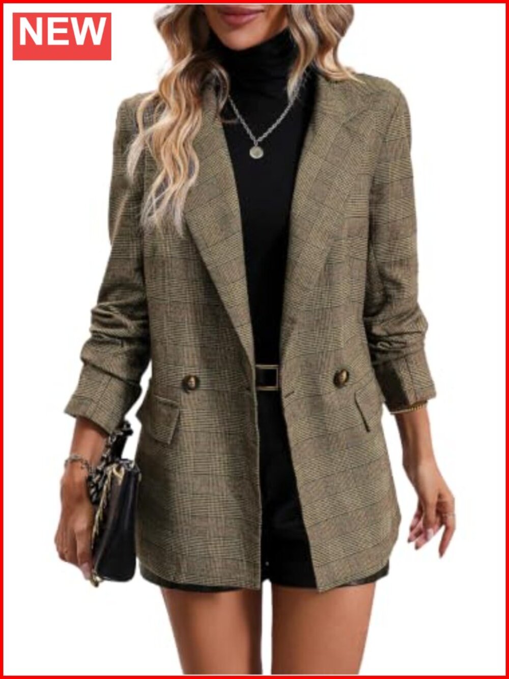Tweed Plaid Blazer Houndstooth Jacket Business Casual
